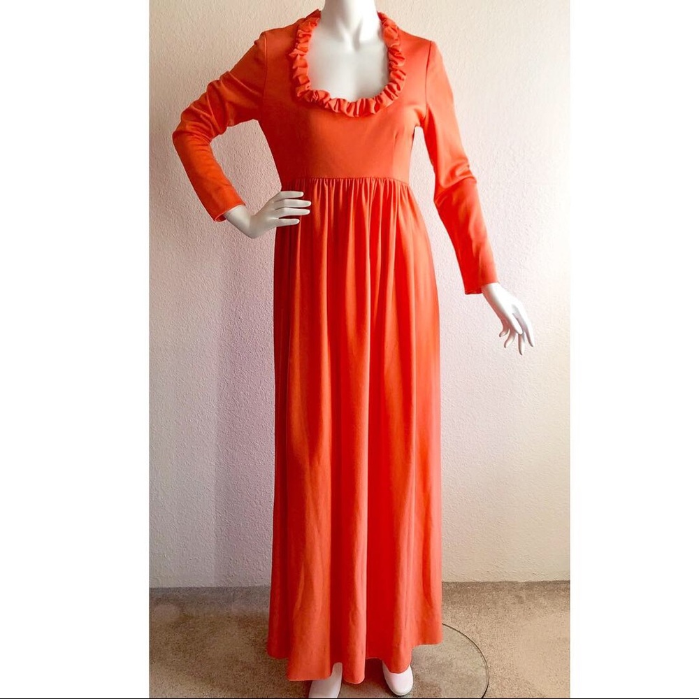 70s Victor Costa Romantica Orange Coral Maxi Dress